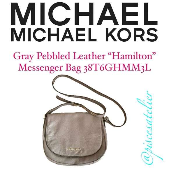 MICHAEL Michael Kors Large Gray Pebble Leather Hamilton Messenger Bag 38T6GHMM3L - Picture 3 of 13